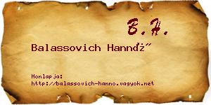 Balassovich Hannó névjegykártya
